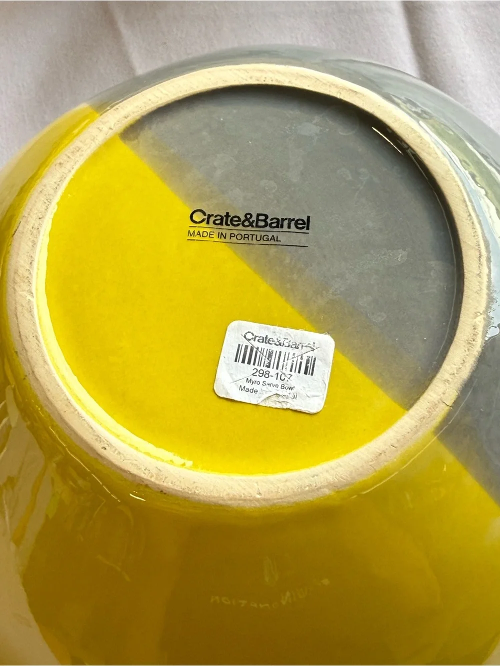 Crate&Barrel Myro Two-Tone Ceramic Serving Bowl in Yellow and Gray 10.5 x 4.5